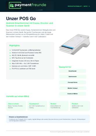 Datenblatt Unzer POS Go
