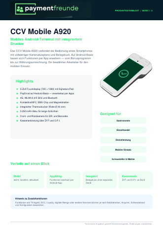 Datenblatt CCV Mobile A920