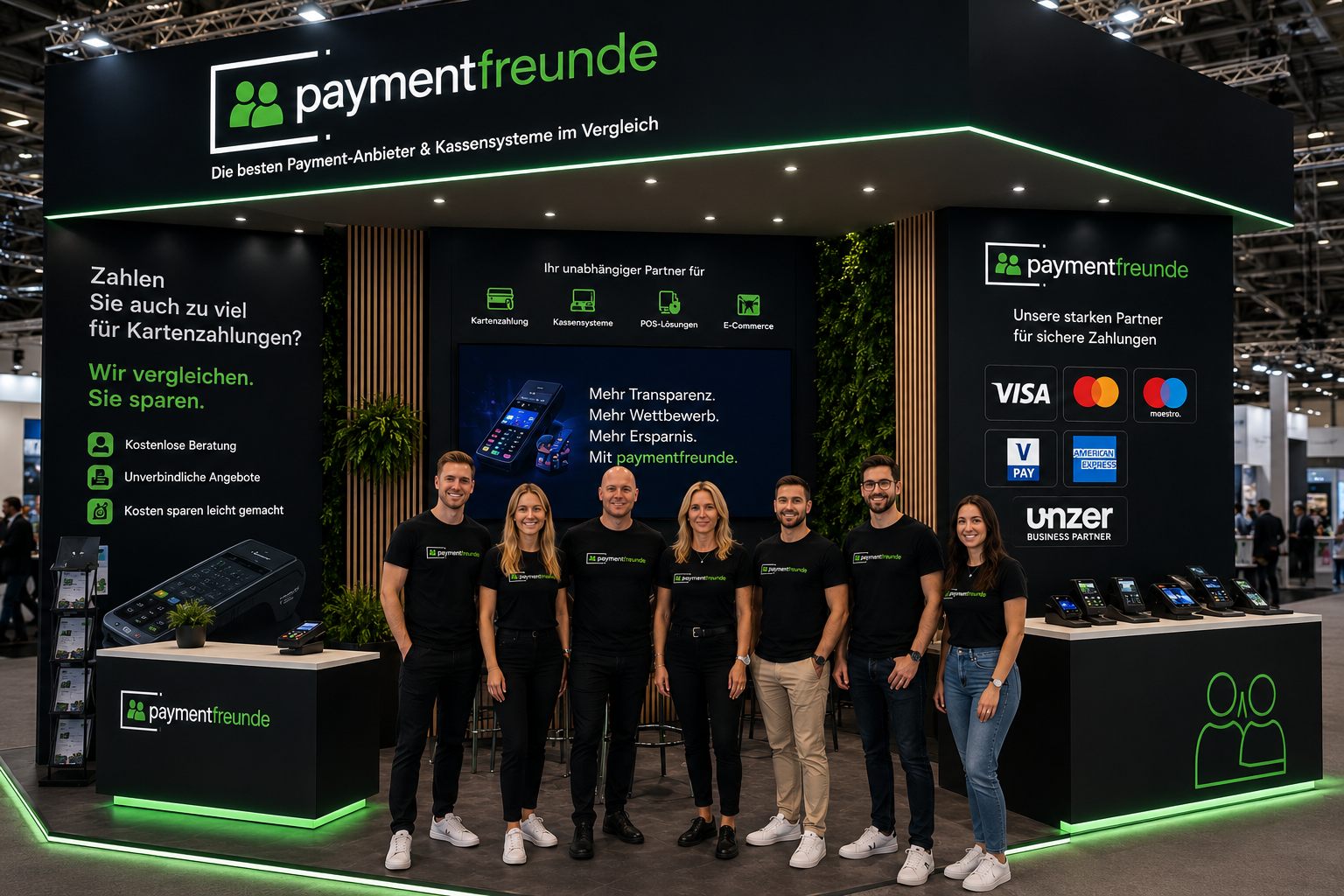 Das PAYMENTFREUNDE-Team am Messestand